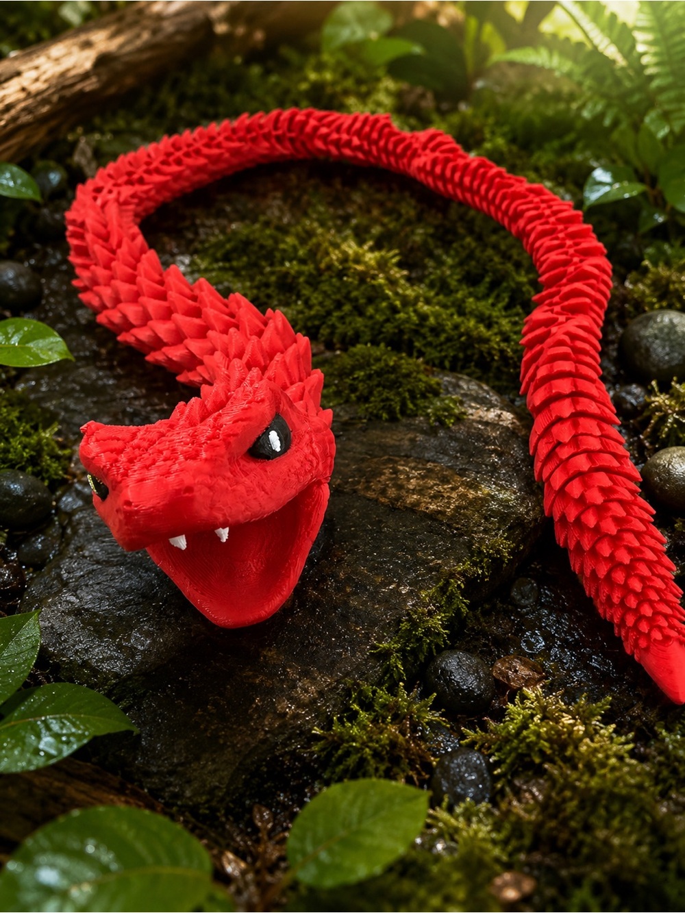 29in Giant Articulated Red Snake Flexible 3D Printed Fidget Toy